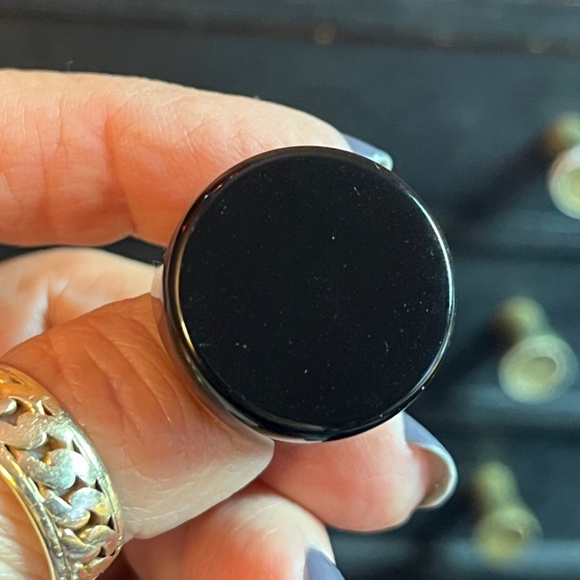 Vintage Size 6 3/4 Lucite Ring Chunky Flat Top Dome Black Mid Century Modern - Picture 14 of 16